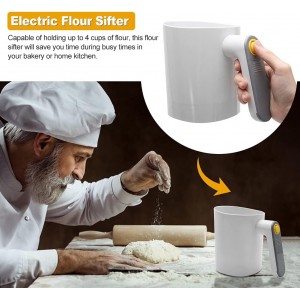 Electric Flour Sifter, Handheld Battery Operated Stainless Steel Mesh Shaker, Fine Mesh Cup Shape Powder Shaker Strainer Kitchen Cooking Baking Pastry Tools 4 Cup/1L Capacity
