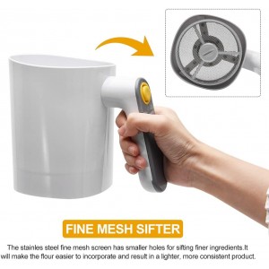 Electric Flour Sifter, Handheld Battery Operated Stainless Steel Mesh Shaker, Fine Mesh Cup Shape Powder Shaker Strainer Kitchen Cooking Baking Pastry Tools 4 Cup/1L Capacity
