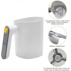 Electric Flour Sifter, Handheld Battery Operated Stainless Steel Mesh Shaker, Fine Mesh Cup Shape Powder Shaker Strainer Kitchen Cooking Baking Pastry Tools 4 Cup/1L Capacity