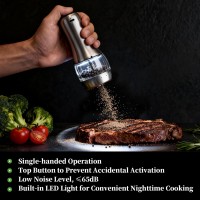 Electric Salt and Pepper Grinder Mill Set, 90ml Rechargeable Automatic Salt and Pepper Shakers with Dusty Tray, LED Lights, 5 Adjustable Coarseness for Kitchen, Outdoor Birthday Gifts for Women Mom