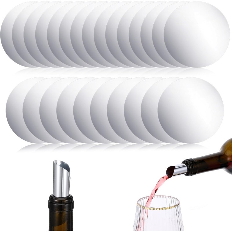 25 Pcs Silver Wine Pourer Liquor Stopping Pouring Discs Thin Round Aluminum Foil Wine Whisky Pourer Drop Reusable Spout Disks for Beverage Beer Bottle Liquid Dispenser Bar Party Christmas Gift