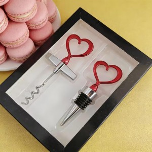 Heart Shaped Wine Opener and Stopper Set - Red Stainless Steel Wine Accessories, Romantic Gift for Wine Lovers, Ideal for Kitchen, Bar, Housewarming, Birthday, Anniversary