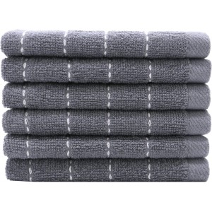 Natural Cotton Dish Cloths Waffle Weave Kitchen Towels,Ultra Absorbent Quick Drying Dish Towels, Soft Comfort Cleaning Cloth Washcloths, Set of 6 (Grey, 12 x 12 Inches)