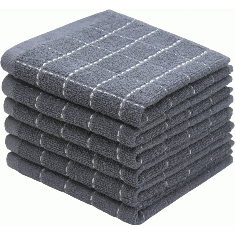 Natural Cotton Dish Cloths Waffle Weave Kitchen Towels,Ultra Absorbent Quick Drying Dish Towels, Soft Comfort Cleaning Cloth Washcloths, Set of 6 (Grey, 12 x 12 Inches)