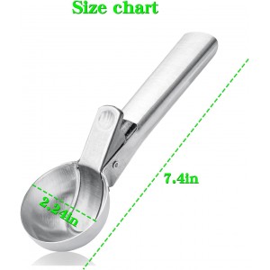Large Ice cream scoop, a portable stainless steel ice cream scoop with trigger device and comfortable handle, suitable for DIY mixed ice cream, fruits, frozen yogurt, etc. (1pcs Large silvery)