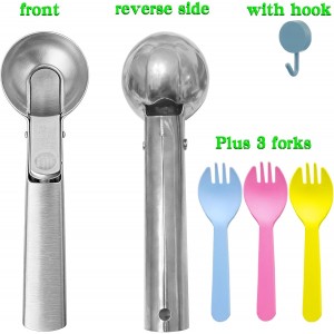 Large Ice cream scoop, a portable stainless steel ice cream scoop with trigger device and comfortable handle, suitable for DIY mixed ice cream, fruits, frozen yogurt, etc. (1pcs Large silvery)