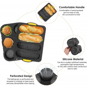 3 Pcs Silicone Baking Pan Set, 4 Non-Stick Baguette Pan and 6 Hamburger Bun Mold with Scraper for French Bread, Sandwich Rolls and Homemade Loaves