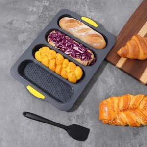 3 Pcs Silicone Baking Pan Set, 4 Non-Stick Baguette Pan and 6 Hamburger Bun Mold with Scraper for French Bread, Sandwich Rolls and Homemade Loaves