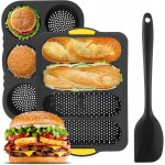 3 Pcs Silicone Baking Pan Set, 4 Non-Stick Baguette Pan and 6 Hamburger Bun Mold with Scraper for French Bread, Sandwich Rolls and Homemade Loaves