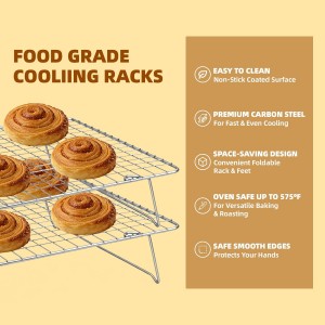 Cooling Rack, 3 Tier Stackable Cooling Racks for Cooking Baking Roasting, Multi-Level Collapsible Cookie Rack for Cakes, Oven Safe & Easy Clean (Silver, 3-Tier)