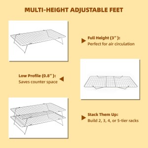 Cooling Rack, 3 Tier Stackable Cooling Racks for Cooking Baking Roasting, Multi-Level Collapsible Cookie Rack for Cakes, Oven Safe & Easy Clean (Silver, 3-Tier)