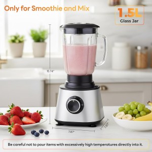 Sweetcrispy Food Processor Blender Combo for Vegetable, Dough, Electric Food Processors Slicing, 6 Cup Chopper for Meat, Puree, 2 Speeds, Sharp Blades, Safety Lock with 1.5L Glass Jar