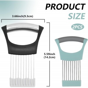 2 PCS Onion Holder for Slicing, Stainless Steel Vegetable Fruit Cutter Chopper, Multi-use Kitchen Slicer Assistant Tool for Onion Tomato Avocado Potato Egg Lemon Meat, Blue & Black