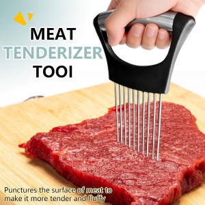 2 PCS Onion Holder for Slicing, Stainless Steel Vegetable Fruit Cutter Chopper, Multi-use Kitchen Slicer Assistant Tool for Onion Tomato Avocado Potato Egg Lemon Meat, Blue & Black