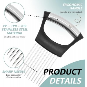 2 PCS Onion Holder for Slicing, Stainless Steel Vegetable Fruit Cutter Chopper, Multi-use Kitchen Slicer Assistant Tool for Onion Tomato Avocado Potato Egg Lemon Meat, Blue & Black