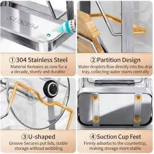 304 Stainless Steel Pot Lid Holder, Kitchen Pot Lid Storage Rack/Pot Lid Organizer, Spoon and Lid Rest for Stove Top/Countertop, Multi-Functional Utensil Rest (2 levels)