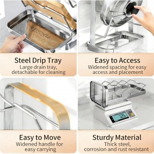 304 Stainless Steel Pot Lid Holder, Kitchen Pot Lid Storage Rack/Pot Lid Organizer, Spoon and Lid Rest for Stove Top/Countertop, Multi-Functional Utensil Rest (2 levels)