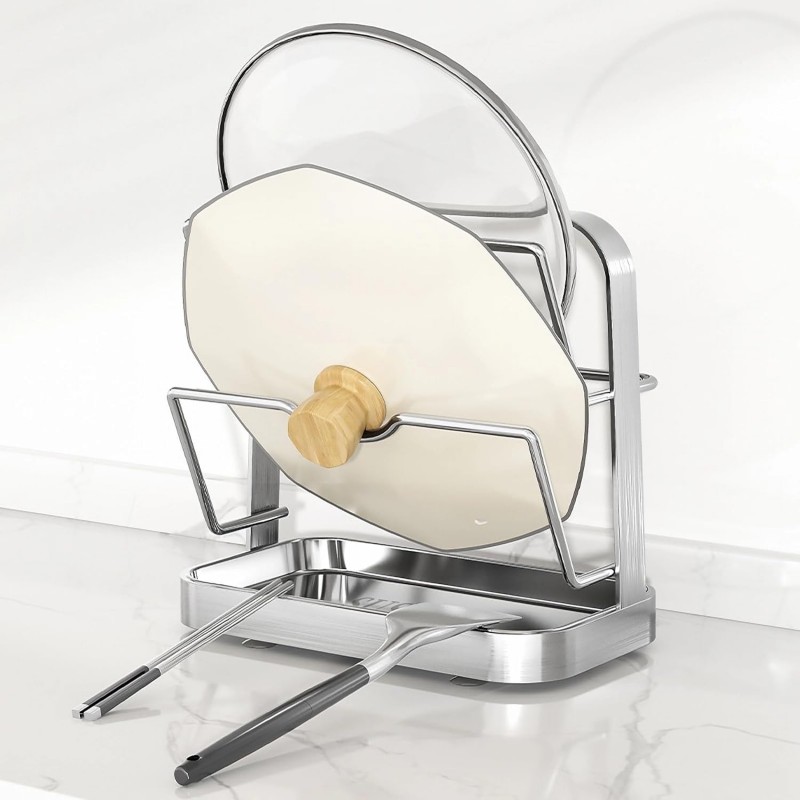 304 Stainless Steel Pot Lid Holder, Kitchen Pot Lid Storage Rack/Pot Lid Organizer, Spoon and Lid Rest for Stove Top/Countertop, Multi-Functional Utensil Rest (2 levels)