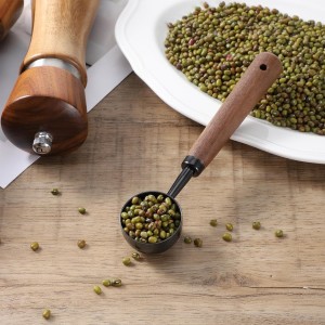 Coffee Measuring Spoon, 15ml Vintage Coffees Scoop with Walnut Handle, Retro Stainless Steel Kitchen Utensil for Scooping, Measuring & Serving for Coffees, Tea