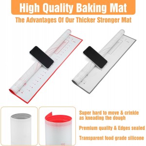 Silicone Baking Mat, 31x23 inch Large Pastry Mat with Wooden Rolling Pin, Non Stick Pastry Mat for Baking Dough Pizza Pie Pastries Pasta and Cookies, Reusable Rolling Out Dough Counter Mat