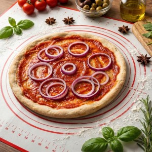 Silicone Baking Mat, 31x23 inch Large Pastry Mat with Wooden Rolling Pin, Non Stick Pastry Mat for Baking Dough Pizza Pie Pastries Pasta and Cookies, Reusable Rolling Out Dough Counter Mat