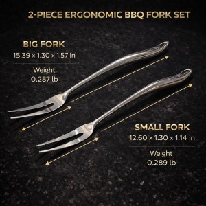 Stainless Steel Carving Fork Set (2 Sizes) – Ergonomic Curved Handle, Heavy Duty Meat Forks for BBQ, Roasting, Turkey, Steak & Serving – Dishwasher Safe