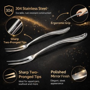 Stainless Steel Carving Fork Set (2 Sizes) – Ergonomic Curved Handle, Heavy Duty Meat Forks for BBQ, Roasting, Turkey, Steak & Serving – Dishwasher Safe