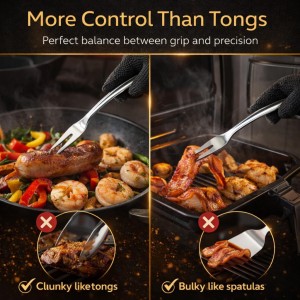 Stainless Steel Carving Fork Set (2 Sizes) – Ergonomic Curved Handle, Heavy Duty Meat Forks for BBQ, Roasting, Turkey, Steak & Serving – Dishwasher Safe