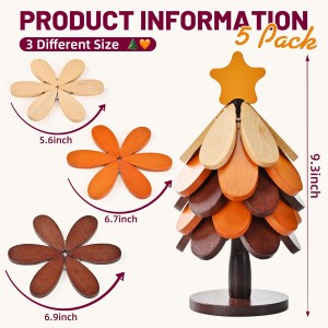 Wooden Trivets for Hot Dishes, Tree Shaped Trivet Set of 5 with 1 Stand, Foldable Kitchen Wooden Trivets for Pots, Bowls, Teapots, Pans, Cups, Home Room Kitchen Decor, Housewarming Gifts