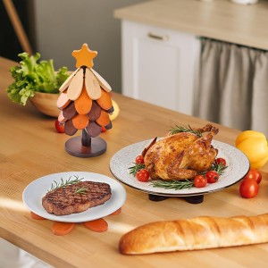 Wooden Trivets for Hot Dishes, Tree Shaped Trivet Set of 5 with 1 Stand, Foldable Kitchen Wooden Trivets for Pots, Bowls, Teapots, Pans, Cups, Home Room Kitchen Decor, Housewarming Gifts