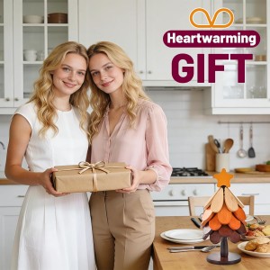 Wooden Trivets for Hot Dishes, Tree Shaped Trivet Set of 5 with 1 Stand, Foldable Kitchen Wooden Trivets for Pots, Bowls, Teapots, Pans, Cups, Home Room Kitchen Decor, Housewarming Gifts