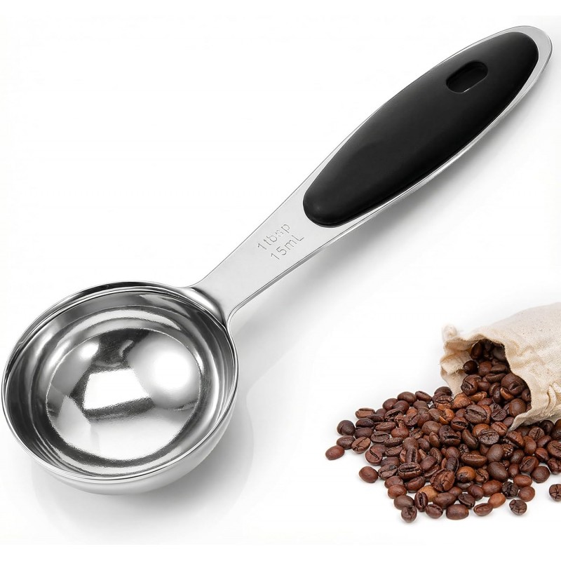 1PCS 1 Tbsp(3tsp, 15ml, 1/2oz), Tablespoon Measuring Spoons Coffee Scoop With Black Silicone Grip, Stainless Steel Measure for Coffee Pet Food Grains Dry Goods, Short Handle Fits Into