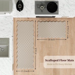 Upgrade Scalloped Embossed Kitchen Mats for Floor 2PCS Cushioned Anti Fatigue Waterproof Foam Kitchen Rugs Non Slip Washable Comfort Standing Mat for Sink Laundry,17.3