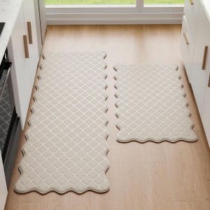 Upgrade Scalloped Embossed Kitchen Mats for Floor 2PCS Cushioned Anti Fatigue Waterproof Foam Kitchen Rugs Non Slip Washable Comfort Standing Mat for Sink Laundry,17.3
