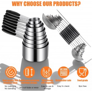 17PCS Measuring Cups and Magnetic Spoons Set, 8 Measure Cups with Silicone Handle, 8 Double Sided Measure Spoons and 1 Leveler, Stackable Stainless Steel Kitchen Gadgets for Cooking & Baking