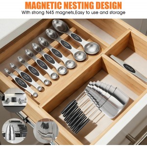 17PCS Measuring Cups and Magnetic Spoons Set, 8 Measure Cups with Silicone Handle, 8 Double Sided Measure Spoons and 1 Leveler, Stackable Stainless Steel Kitchen Gadgets for Cooking & Baking