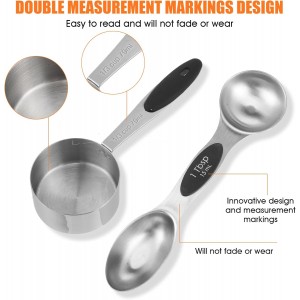17PCS Measuring Cups and Magnetic Spoons Set, 8 Measure Cups with Silicone Handle, 8 Double Sided Measure Spoons and 1 Leveler, Stackable Stainless Steel Kitchen Gadgets for Cooking & Baking