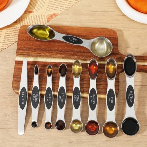 17PCS Measuring Cups and Magnetic Spoons Set, 8 Measure Cups with Silicone Handle, 8 Double Sided Measure Spoons and 1 Leveler, Stackable Stainless Steel Kitchen Gadgets for Cooking & Baking