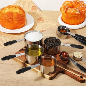 17PCS Measuring Cups and Magnetic Spoons Set, 8 Measure Cups with Silicone Handle, 8 Double Sided Measure Spoons and 1 Leveler, Stackable Stainless Steel Kitchen Gadgets for Cooking & Baking