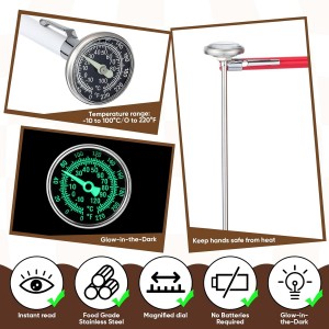 Xuhal 6 Pcs Stainless Steel Kitchen Glow Thermometer with 5 Inch Long Stem 1 Inch Dial Thermometer Milk Frothing Food for Oven Probe Meat Grill Cooking BBQ Chocolate Water (Colorful)