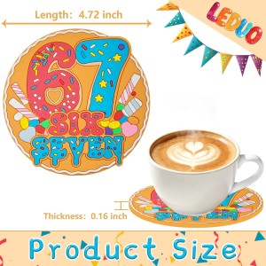 Viral 67 Meme Gen Drink Coasters | Funny Hand Sign Six Seven Internet Meme Coffee Coaster for Bars, Easter Party Decorations, Valentines Birthday Gag Gifts Home Decor Tabletop Protection,2PCS