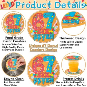 Viral 67 Meme Gen Drink Coasters | Funny Hand Sign Six Seven Internet Meme Coffee Coaster for Bars, Easter Party Decorations, Valentines Birthday Gag Gifts Home Decor Tabletop Protection,2PCS