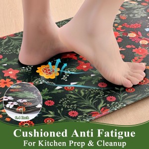 Yinhua Green Kitchen Rugs Sets of 2 Floral Kitchen Mats Cushioned Anti Fatigue Botanical Kitchen Mat for Floor Waterproof Non Slip Vintage Spring Kitchen Floor Mats 17.3'' x 29.5'' + 17.3'' x 47.2''