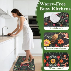 Yinhua Green Kitchen Rugs Sets of 2 Floral Kitchen Mats Cushioned Anti Fatigue Botanical Kitchen Mat for Floor Waterproof Non Slip Vintage Spring Kitchen Floor Mats 17.3'' x 29.5'' + 17.3'' x 47.2''