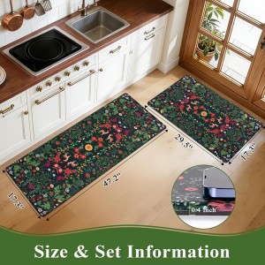 Yinhua Green Kitchen Rugs Sets of 2 Floral Kitchen Mats Cushioned Anti Fatigue Botanical Kitchen Mat for Floor Waterproof Non Slip Vintage Spring Kitchen Floor Mats 17.3'' x 29.5'' + 17.3'' x 47.2''