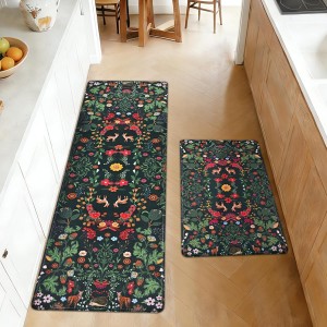 Yinhua Green Kitchen Rugs Sets of 2 Floral Kitchen Mats Cushioned Anti Fatigue Botanical Kitchen Mat for Floor Waterproof Non Slip Vintage Spring Kitchen Floor Mats 17.3'' x 29.5'' + 17.3'' x 47.2''