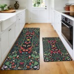 Yinhua Green Kitchen Rugs Sets of 2 Floral Kitchen Mats Cushioned Anti Fatigue Botanical Kitchen Mat for Floor Waterproof Non Slip Vintage Spring Kitchen Floor Mats 17.3'' x 29.5'' + 17.3'' x 47.2''