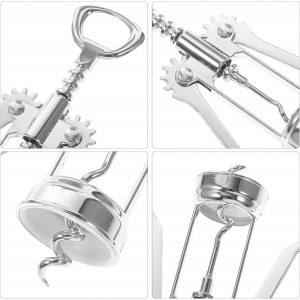 Wing Corkscrew Manual Wine Opener Silver Stainless Steel Multifunctional Bottle Opening Gadget for Home and Party Use