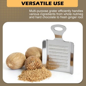 Stainless Steel Professional Grater for Nutmeg, Chocolate, Ginger, Fine Zester with Handle, 4.3 x 3 Inches, Kitchen Grater Tool