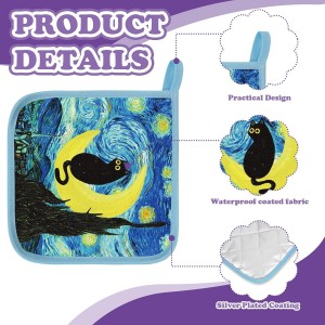 Whaline 12 Pcs Art Print Pot Holders Heat Resistant Non-Slip Potholders Famous Painting with Black Cat Hot Pads for Cooking Baking